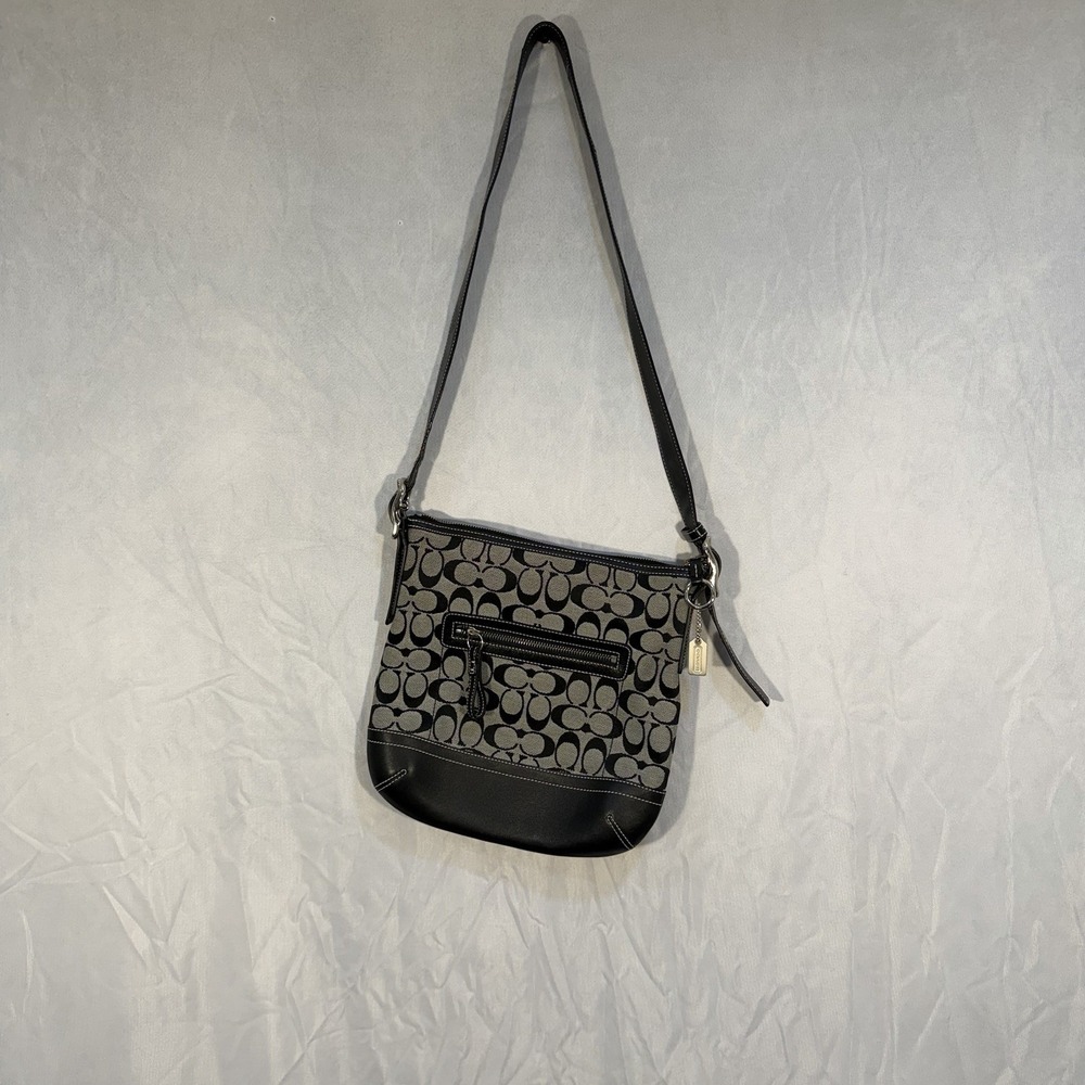 Coach Signature Soft Slim Duffle Shoulder Bag Gray & Black Y2K Crossbody 9362 - Picture 3 of 11